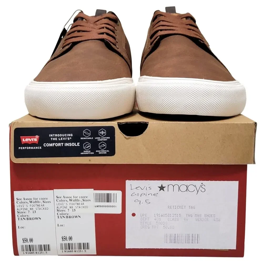 Levi's Men Alpine Stacked Low Top Sneakers Size US 9.5M Tan Brown Faux Leather